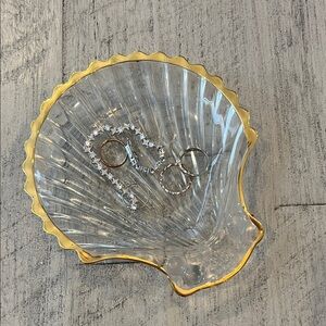 Gold-Trimmed Shell-Shaped Glass Dish